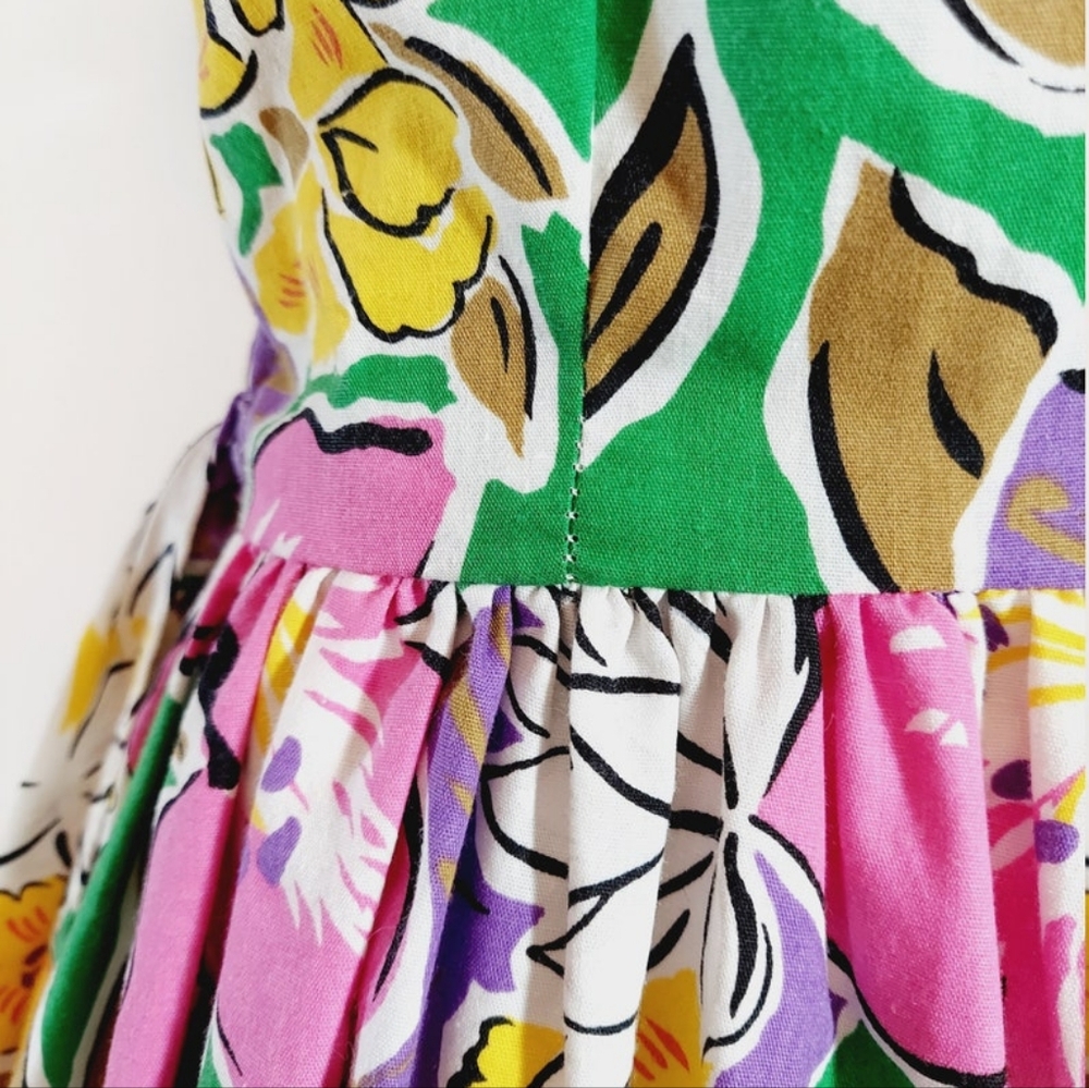 Vibrant Vintage 50s floral dress cotton handmade tropical dress - Picture 6 of 10